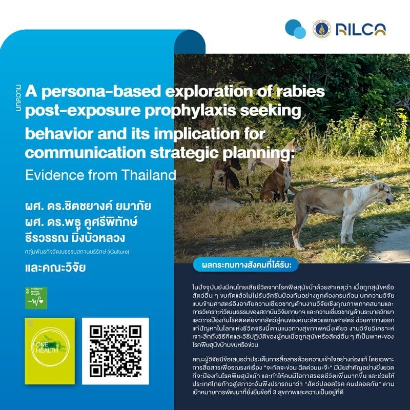 บทความ “A persona-based exploration of rabies post-exposure prophylaxis seeking behavior and its implication for communication strategic planning: Evidence from Thailand”